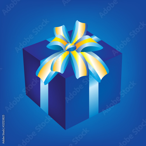 Gift in box by bandaged blue tape with bow