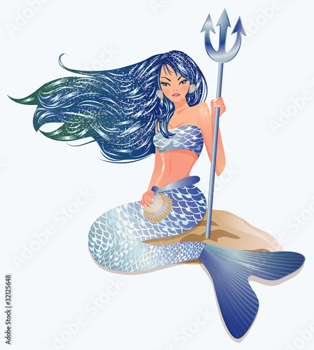 Mermaid with Trident, vector illustration