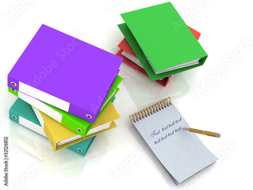 folders and notebook with a pen on a white background