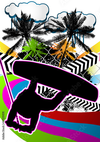 Summer abstract background design with wake boarder silhouette.