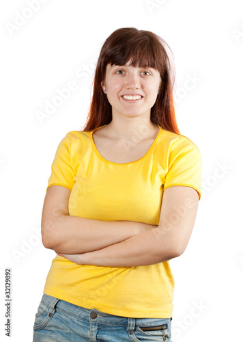 Photography casual young girl in yellow shirt