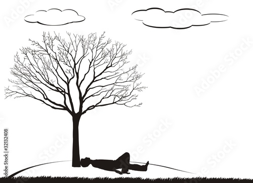 silhouette of tree and child