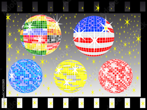 Fünf Discokugeln im Filmstrip