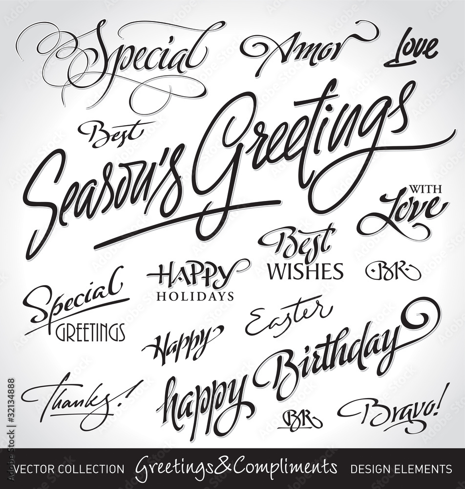 seasonal & holiday greetings, hand lettering (vector)