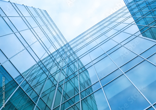 transparent glass wall of contemporary business building