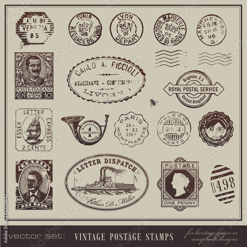 vector set: antique postage stamps