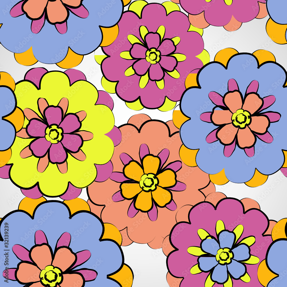 Seamless background with fantasy daisy flowers