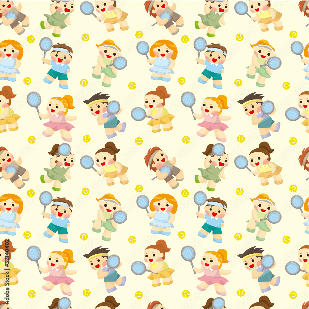 cartoon Tennis Players seamless pattern