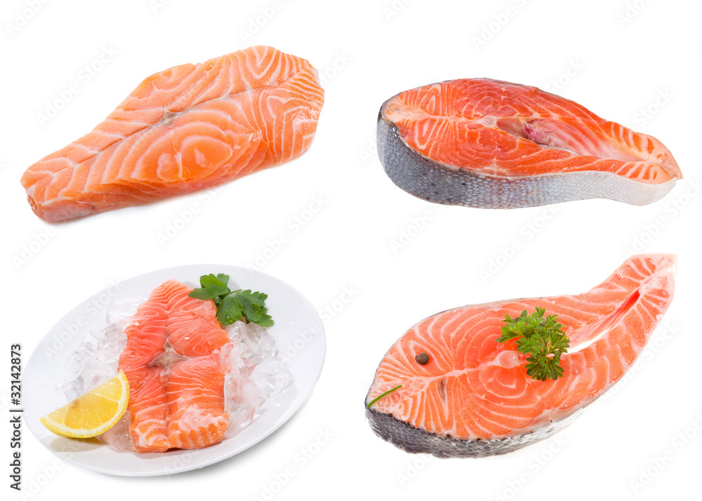 set with fresh salmon steak set with fresh salmon steak