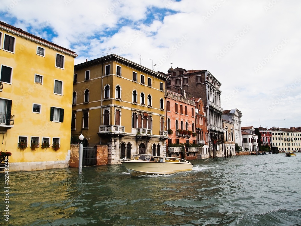 Taxi boat service at Venice 's Grand Canal in Italy