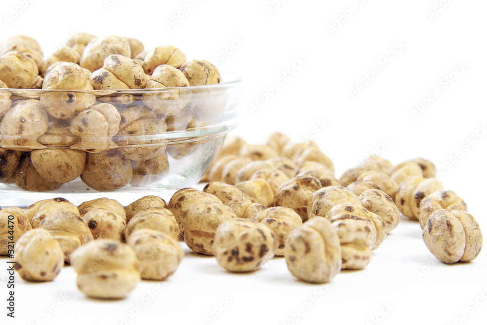 Roasted white chickpeas, Isolated on White