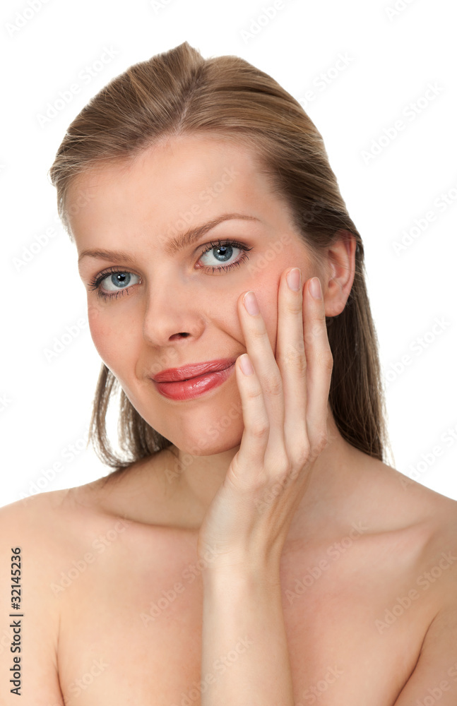 woman touching with her hand the healthy skin woman touching with her hand the healthy skin
