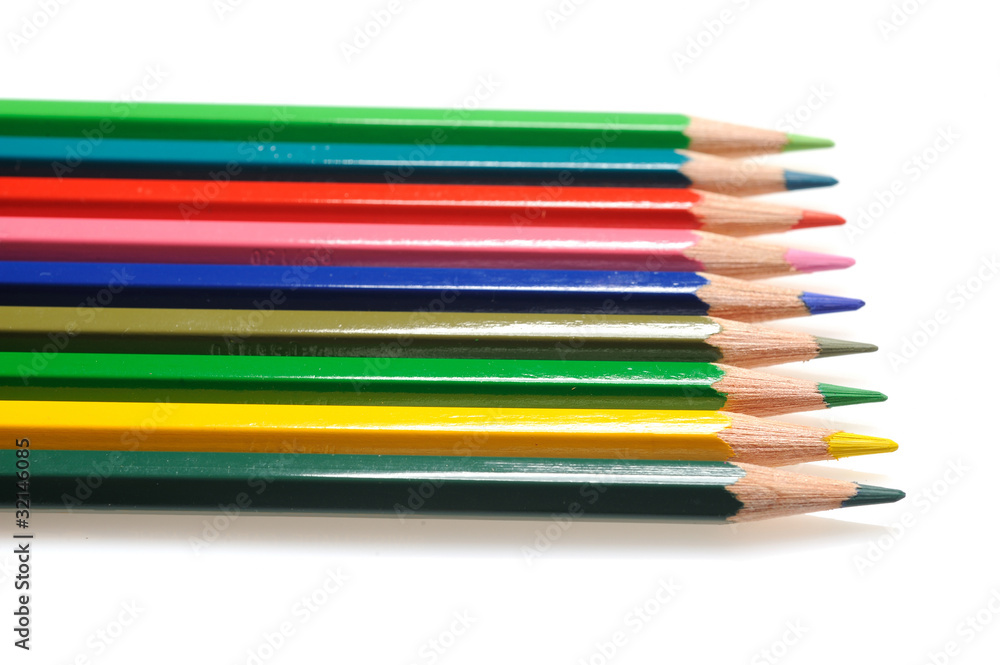 Fototapeta premium Many colorful school pencils isolated on white background