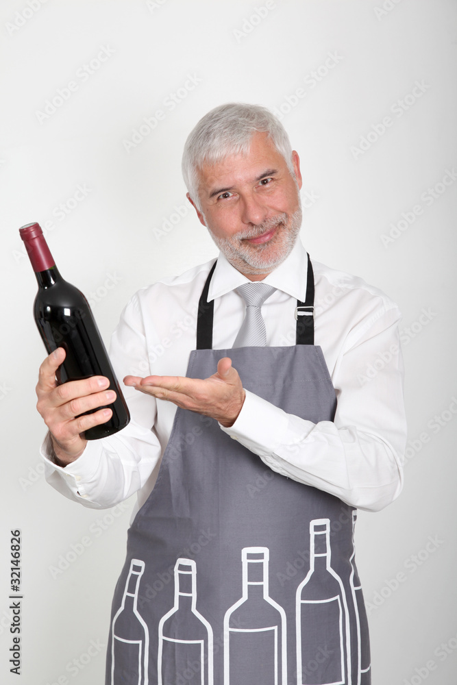 Wine waiter standing on white background Wine waiter standing on white background