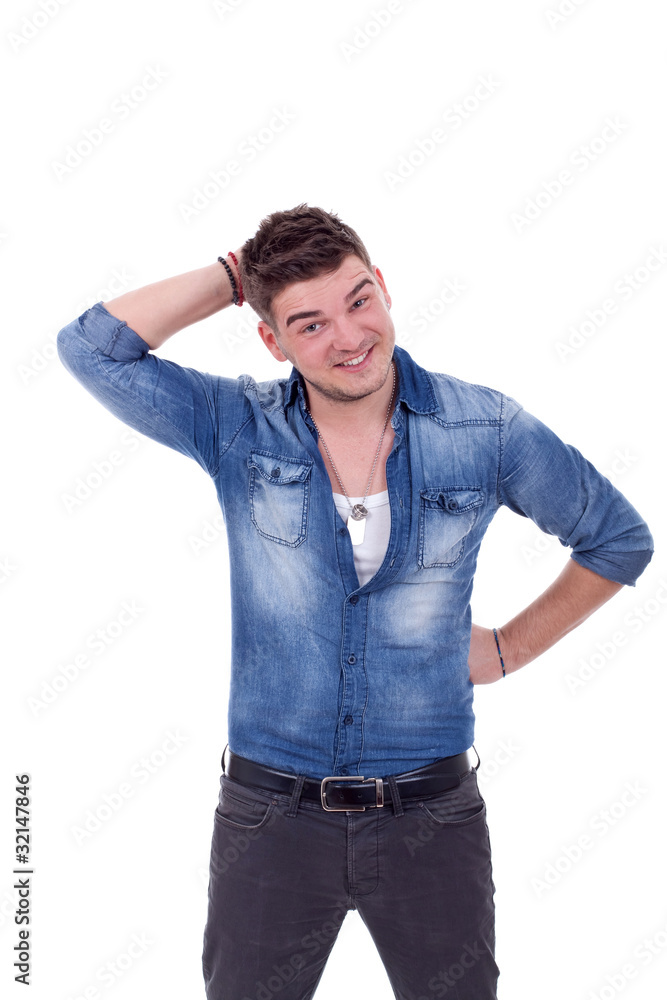 young man thinking and scratching his head