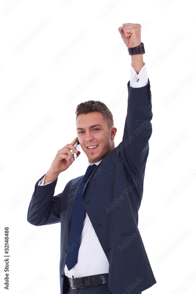 business man with mobile phone winning business man with mobile phone winning