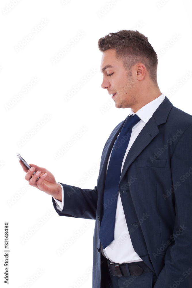 business man sending a text with his phone business man sending a text with his phone