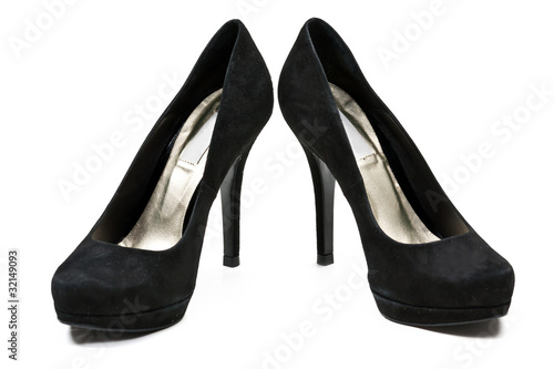 pair of black suede women's high heel shoes