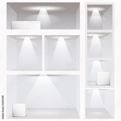 Expo shelves. Editable illustration.