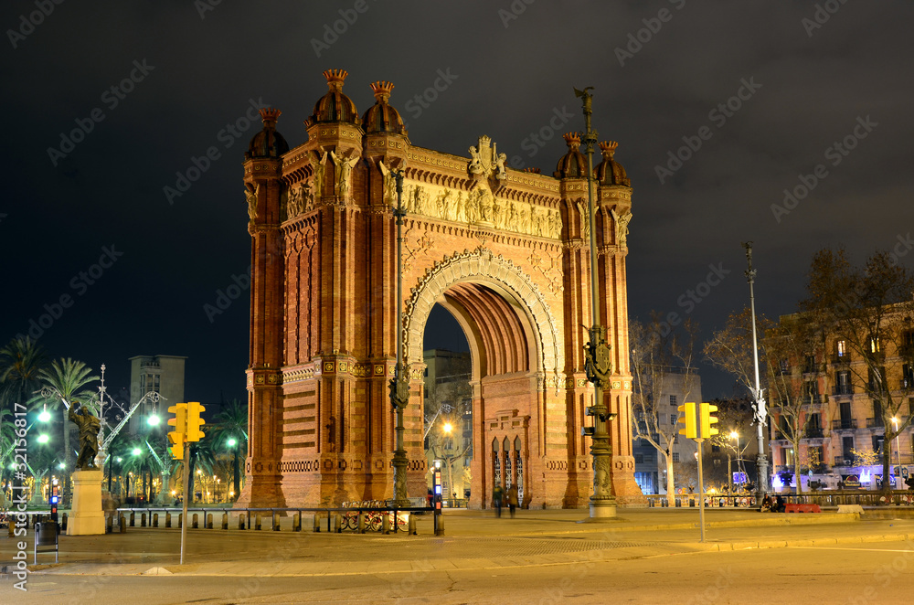 Arc de Triomf at night in Barcelona