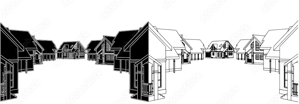Residential Houses In The Settlement Vector 03