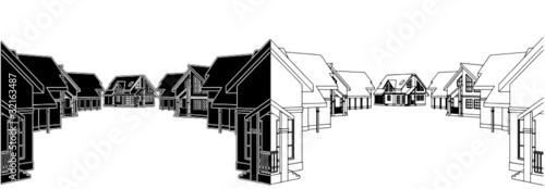 Residential Houses In The Settlement Vector 03
