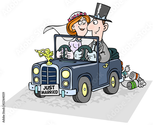 Cartoon wedding car.