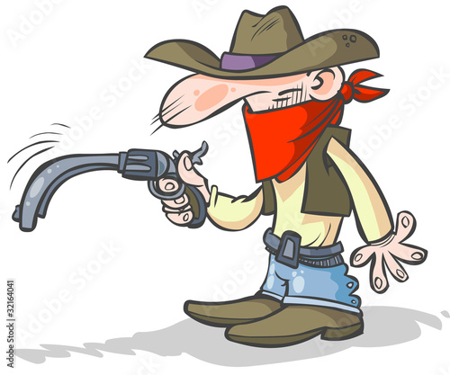 Funny cowboy with a drooping gun.