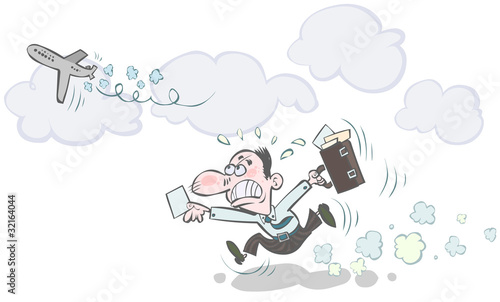 Funny businessman missing the airplane.