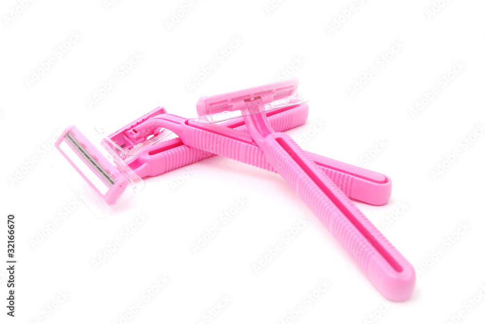 Pink safety razors for women, Isolated on white Pink safety razors for women, Isolated on white