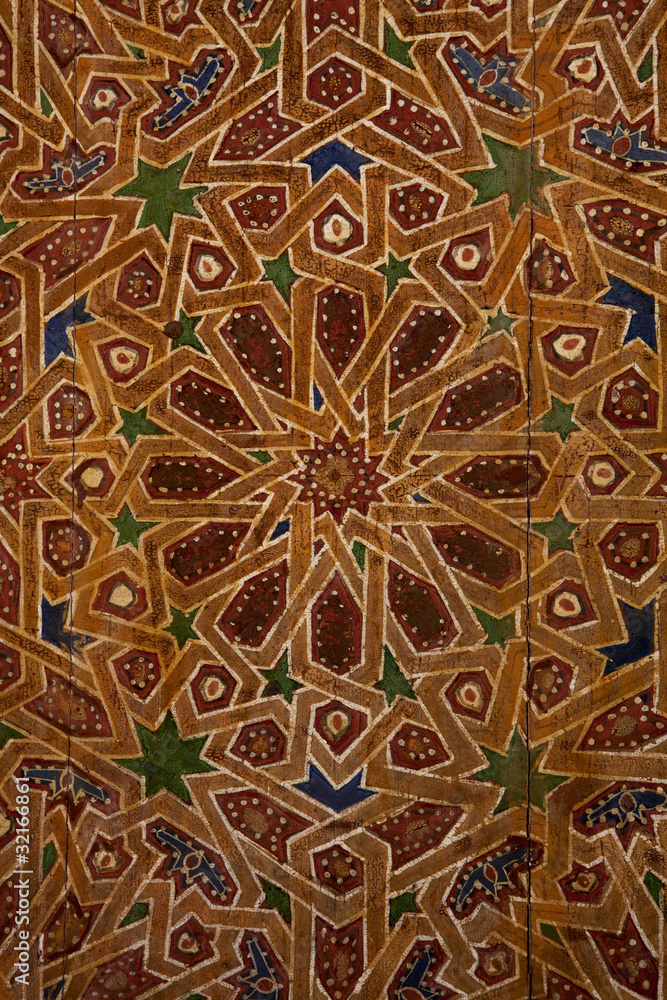 Detail of traditional wooden ornament in Morocco