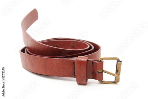 Brown leather belt isolated on white