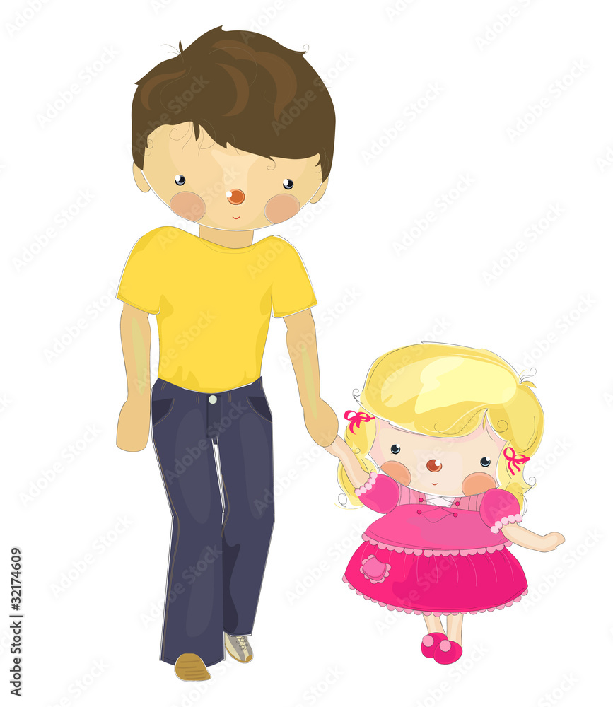 dad and a little daughter, cartoon illustration dad and a little daughter, cartoon illustration