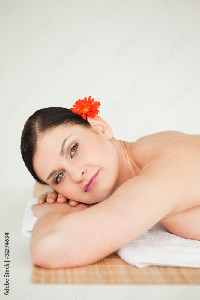 Lovely brunette relaxing while lying down Lovely brunette relaxing while lying down