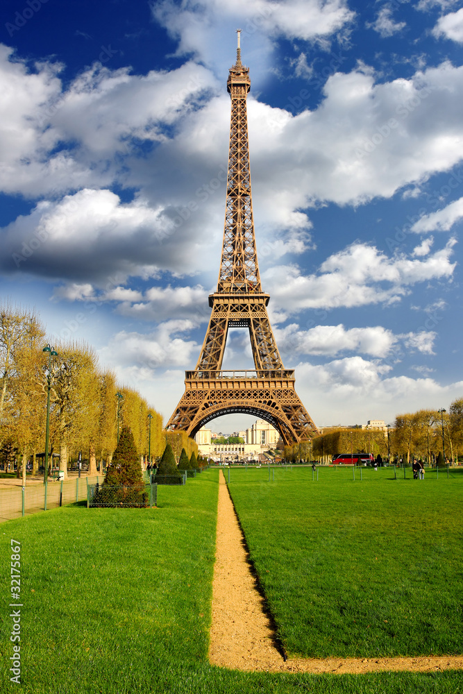 Eiffel Tower with garden in Paris, France