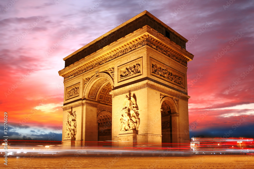 Paris, Famous Arc de Triumph at evening , France