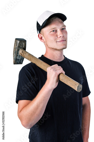 Fotografie Bauarbeiter mit schweren Hammer 6