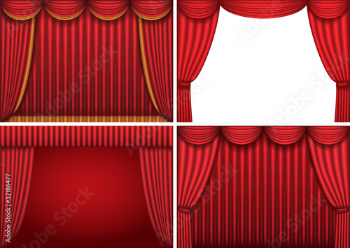 Four backgrounds with red theater curtains.