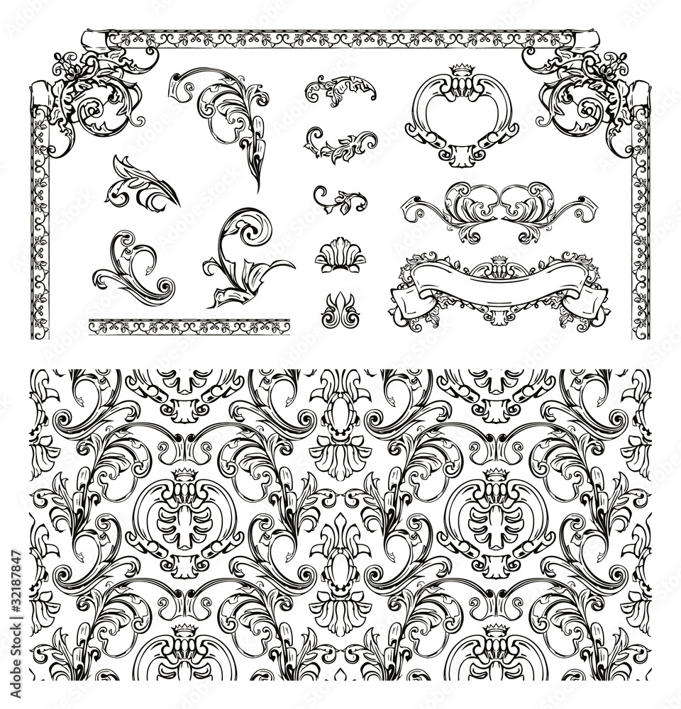 Fototapeta premium Seamless pattern and design elements