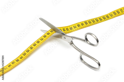 Scissors cutting a measuring isolated