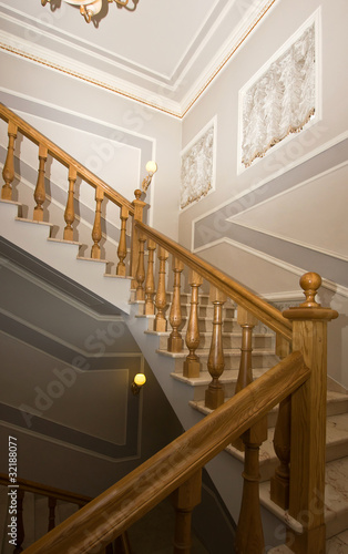 Staircase in old wooden house