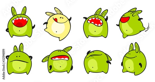 Set of images of a small green monster