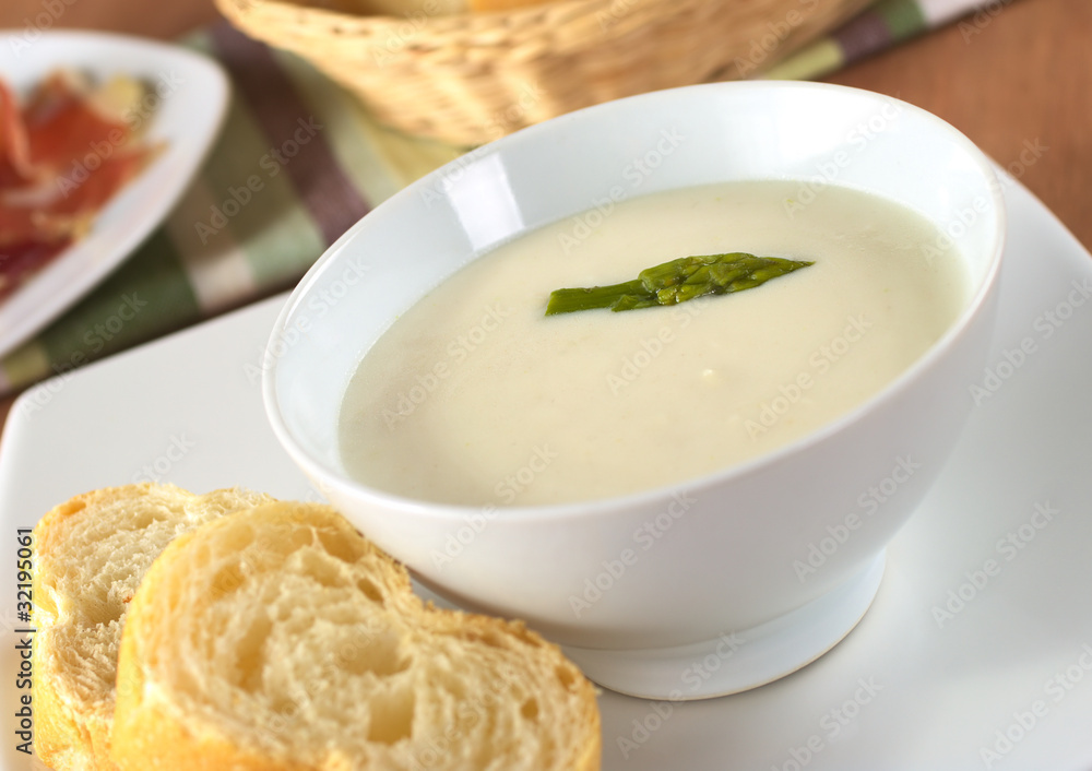Cream of asparagus with green asparagus on top Cream of asparagus with green asparagus on top