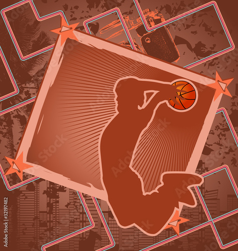 Vintage background design with basketball player silhouette