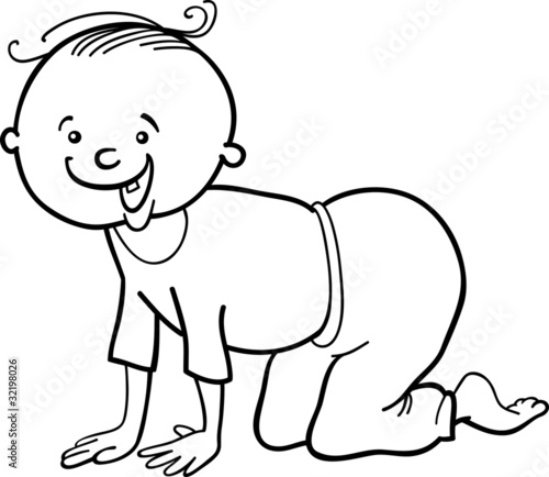 boy crawling on all fours for coloring book