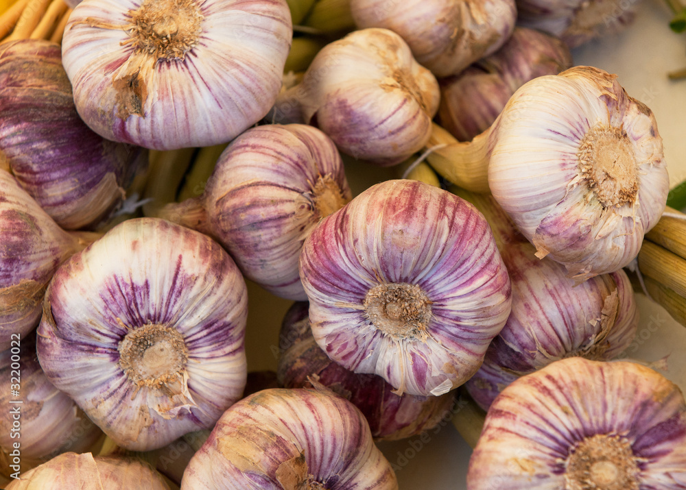 Fresh garlic in the market Fresh garlic in the market