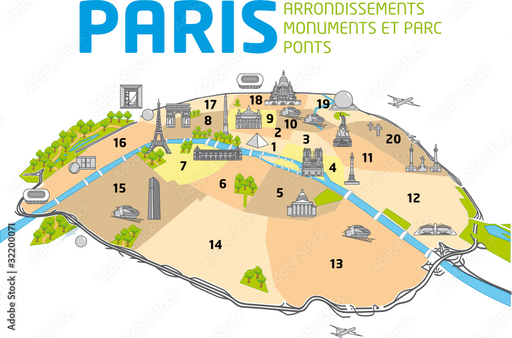 CARTE de PARIS 3D - Monuments Touristiques Stock Illustration