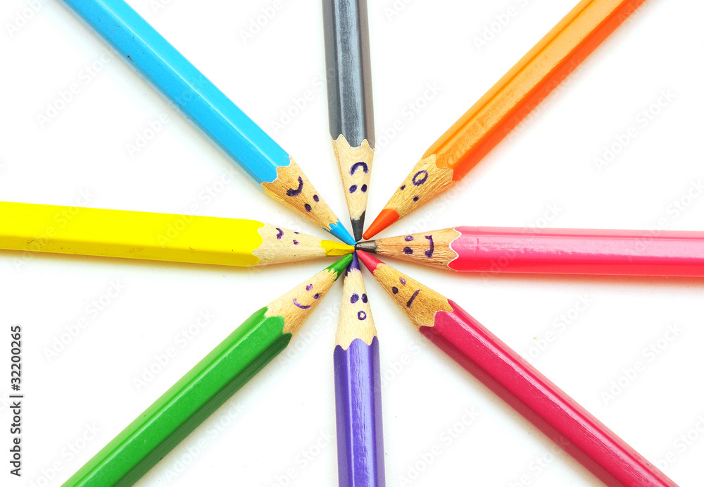 Happy group of pencil faces as social network Happy group of pencil faces as social network
