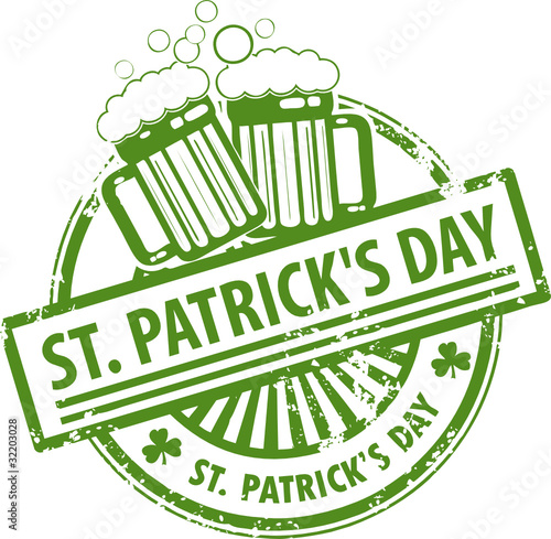 Stamp with Beer mugs and the text St. Patrick's Day