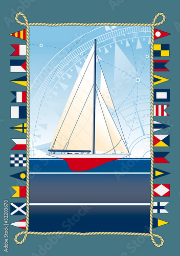 sailboat with nautical flags